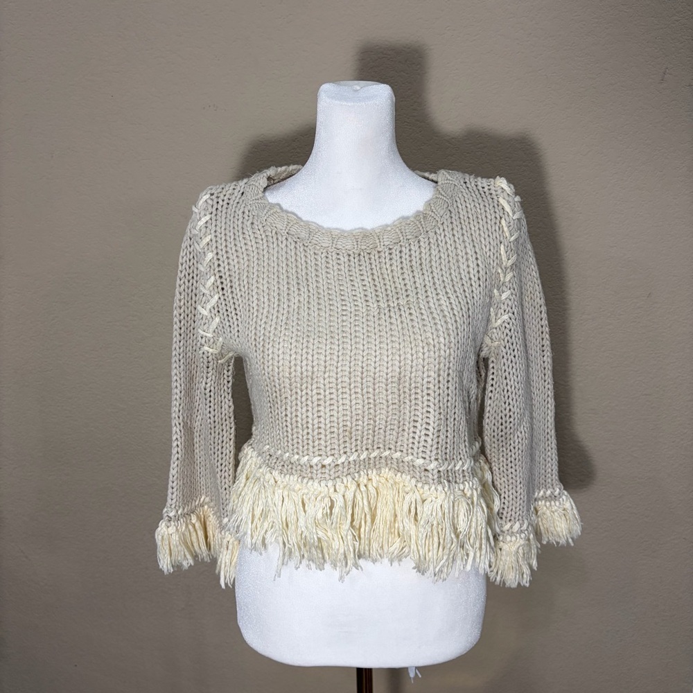 For Love & Lemons Knitz Denver Fringe Crop Sweater Sz M Boho Whimsical Grunge - Picture 4 of 13